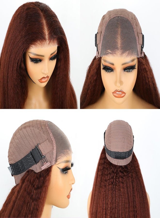 Domiso Reddish Brown Wear and Go Glueless Wig Pre Plucked Pre Cut 7x5 Lace Wig Kinky Straight Brown Lace Front Wigs Human Hair for Women Natural Hairline Breathable Cap 200% Density 18 Inch - Image 5